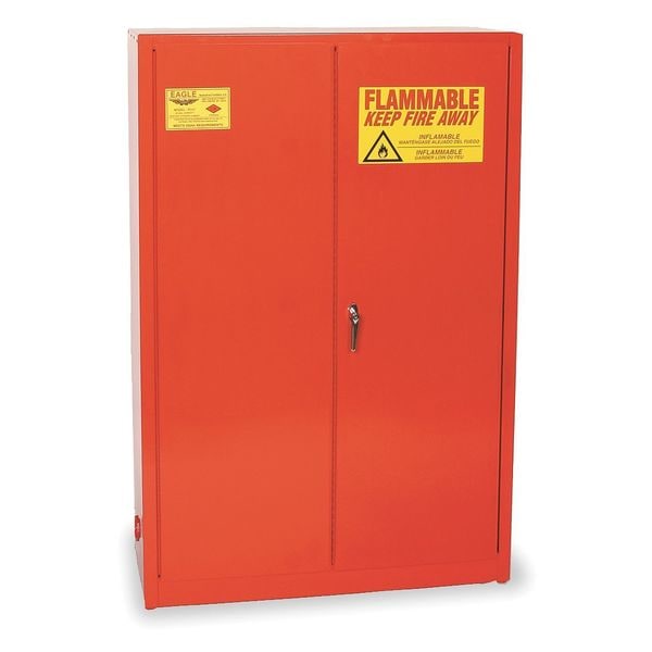 Eagle Mfg Flammables Safety Cabinet, 60 gal, 5 Shelves, Steel, 43 in W x 65 in H x 18 in D, Red - PI45X
