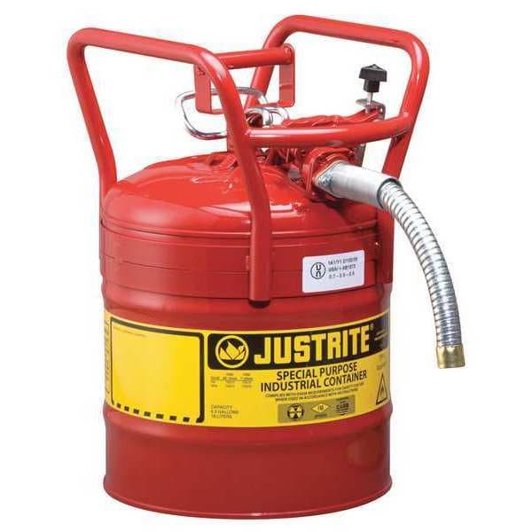 Justrite Safety Can, Steel, 5 gal, Red, 11 3/4 in Dia., Flammables - 7350130