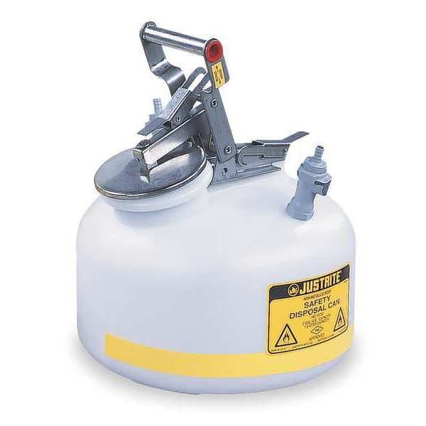 Justrite HPLC Waste Can, Polyethylene, Polypropylene, 2 gal, White, 12 in Dia., Solvents - PP12752