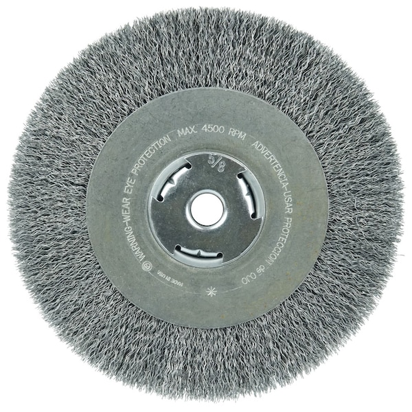 Weiler 8" Crimped Wire Wheel .014" Steel Fill Wide Face 5/8" Arbor Hole - 36206