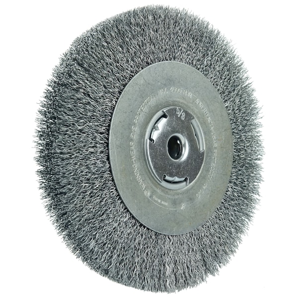 Weiler 8" Crimped Wire Wheel .014" Steel Fill Wide Face 5/8" Arbor Hole - 36206