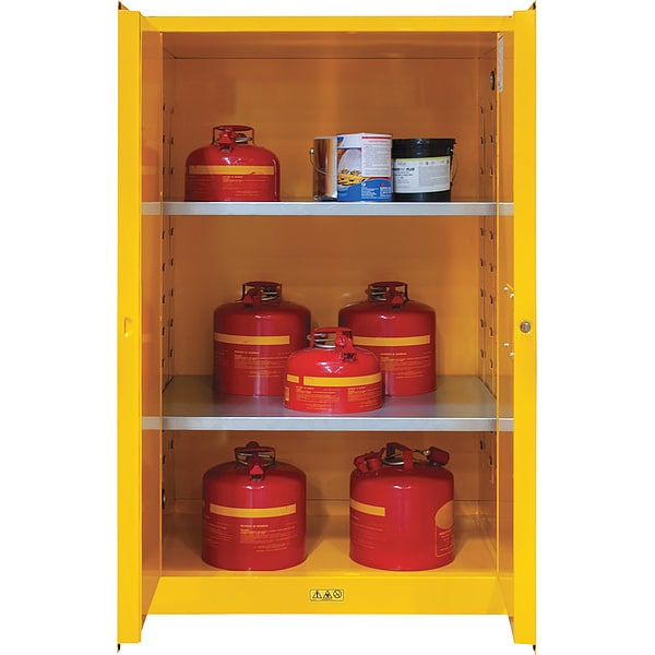 Condor Flammables Safety Cabinet, 120 gal, 2 Shelves, Steel, 59 in W x 65 in H x 34 in D, Yellow - 1120M-50-CONDOR