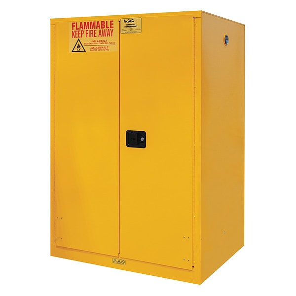 Condor Flammables Safety Cabinet, 120 gal, 2 Shelves, Steel, 59 in W x 65 in H x 34 in D, Yellow - 1120M-50-CONDOR