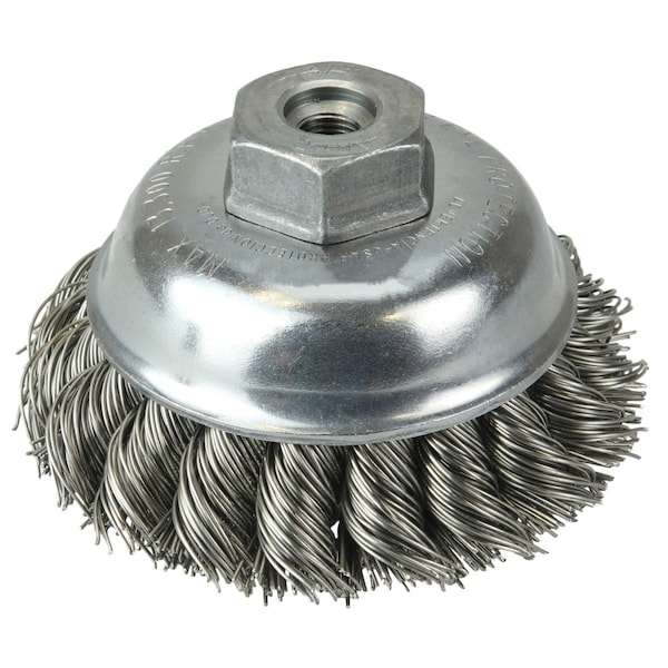 Weiler 3-1/2" Single Row Knot  Cup Brush.023" Stainless , 3/8"-24 UNF Nut - 13160