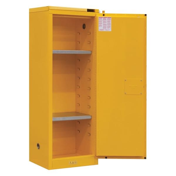 Condor Flammables Safety Cabinet, 22 gal, 2 Shelves, Steel, 23 1/2 in W x 66 1/2 in H x 18 1/4 in D - 45AE81