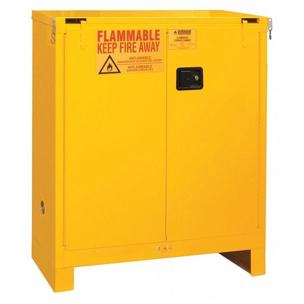 Durham Mfg Flammables Safety Cabinet, 30 gal, 2 Shelves, Steel, 43 in W x 51 1/2 in H x 18 in D, Yellow - 1030SL-50