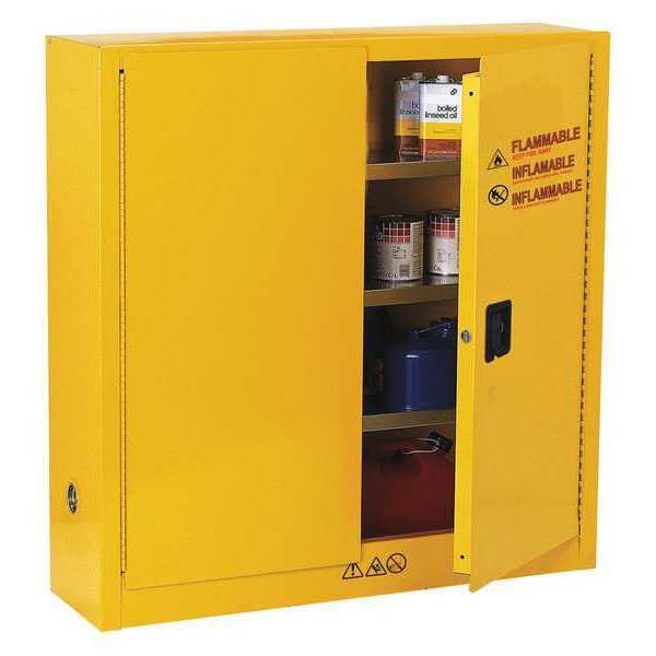 Condor Flammables Safety Cabinet, 24 gal, 3 Shelves, Steel, 43 in W x 44 in H x 12 in D, Yellow - 42X498