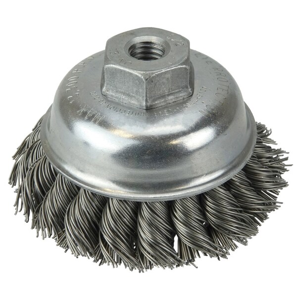 Weiler 3-1/2" Single Row Knot Wire Cup Brush .023" Steel Fill 1/2"-13 UNC Nut - 13155