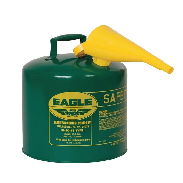 Eagle Mfg Safety Can, Galvanized steel, 5 gal, Green, 12 1/2 in Dia., Oil - UI50FSG