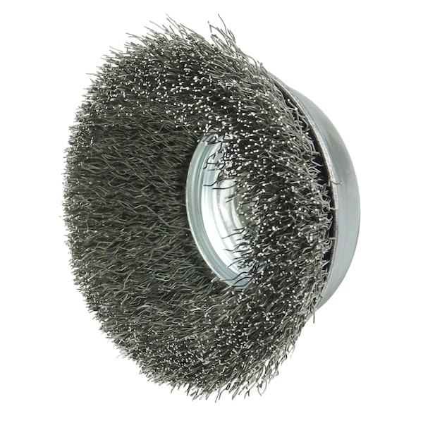 Weiler 3-1/2" Crimped  Cup Brush, .014" Stainless Steel Fill, 3/8"-24 UNF Nut - 13185