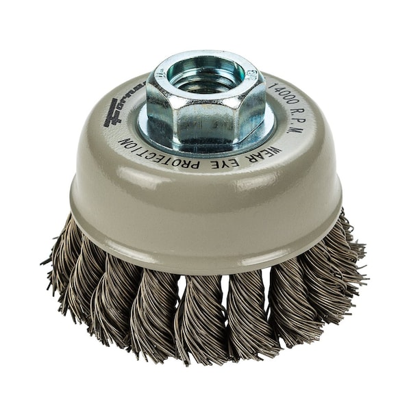 Forney Command PRO Cup Brush, Knotted, 2-3/4 in x .020 in x 5/8 in-11 - 72830