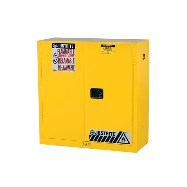 Justrite 30 gal, 1 Shelves, 18-Gauge Steel, 43 in W x 44 in H x 18 in D, Yellow - 893000