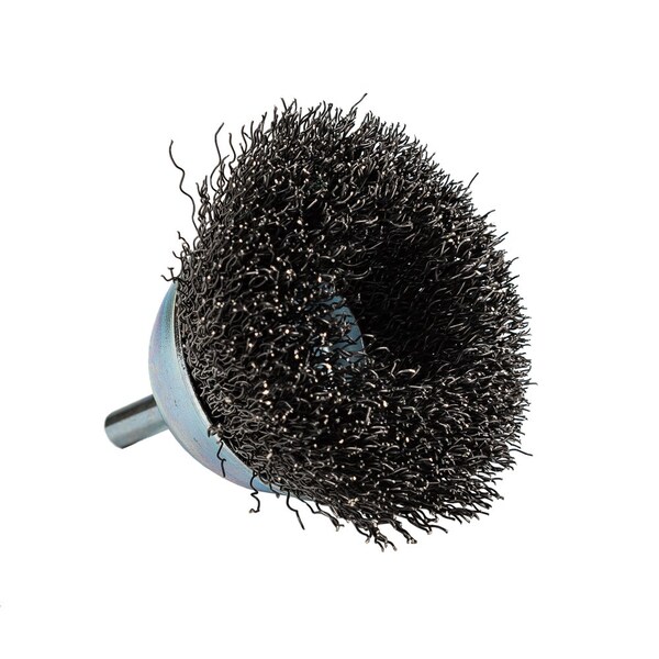 Forney Command PRO Cup Brush Crimped, 2-1/2 in x .014 in x 1/4 in Shank, Bulk - 72269