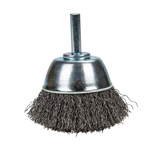 Forney Command PRO Cup Brush Crimped, 2-1/2 in x .014 in x 1/4 in Shank, Bulk - 72269