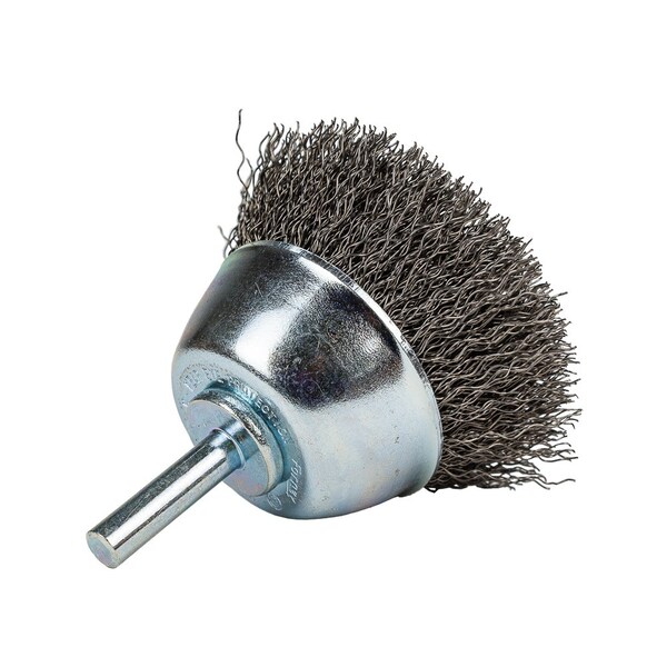 Forney Command PRO Cup Brush Crimped, 2-1/2 in x .014 in x 1/4 in Shank, Bulk - 72269