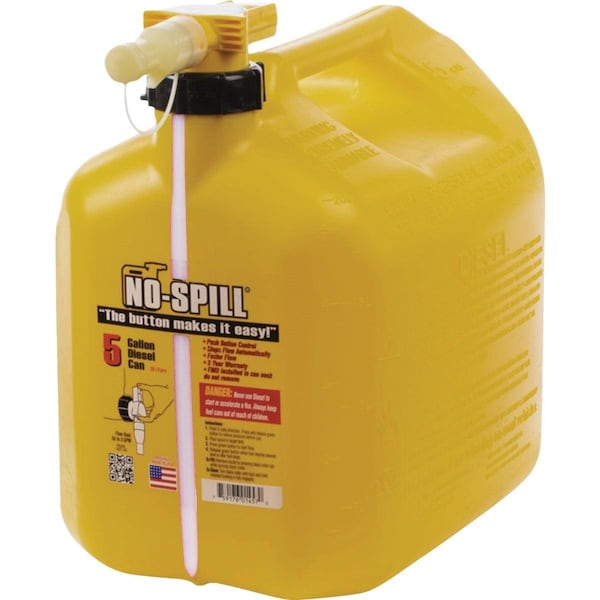 No-Spill Fuel Can, 5 gal, Yellow, Diesel - 1467