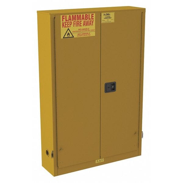 Condor Flammables Safety Cabinet, 30 gal, 5 Shelves, Steel, 43 in W x 65 in H x 12 in D, Yellow - 491M68