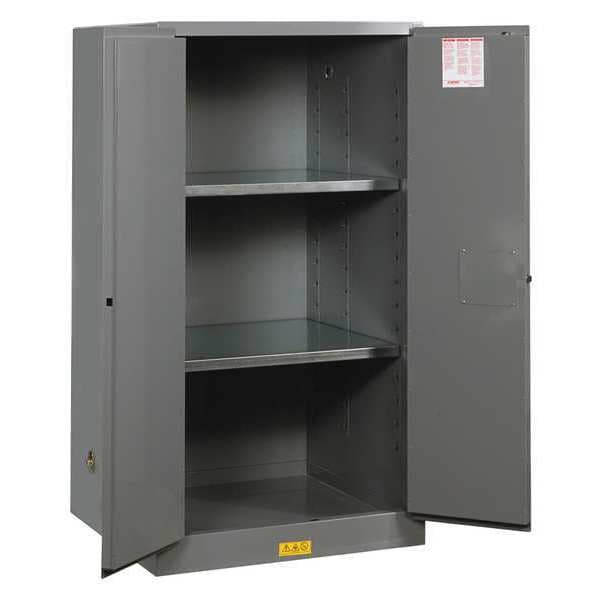 Justrite Flammables Safety Cabinet, 60 gal, 2 Shelves, Steel, 34 in W x 65 in H x 34 in D, Gray - 896003
