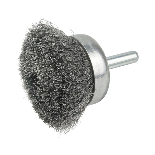Weiler 1 3/4" Crimped Wire Utility Cup Brush .006" Steel Fill, 1/4" Stem - 14300