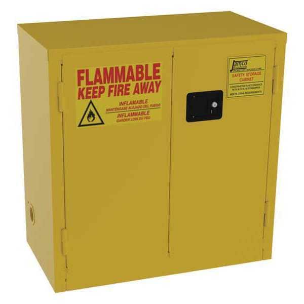 Jamco Flammables Safety Cabinet, 22 gal, 1 Shelves, Steel, 34 in W x 35 in H x 18 in D, Yellow - BS22YP