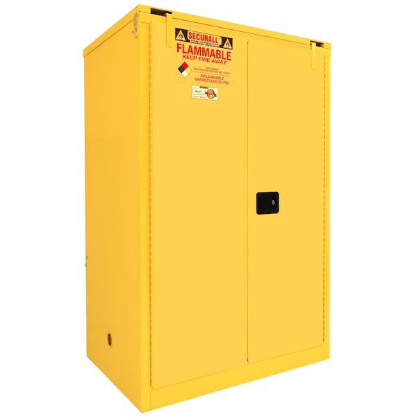 Securall 75 Gallon Flammable Drum Storage Cabinet, Self-Close, Self-Latch Safe-T-Door, Yellow - V375