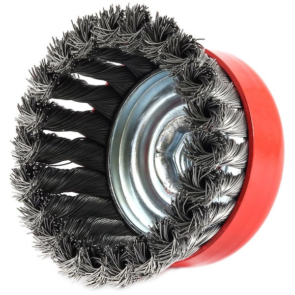 Forney Cup Brush, Knotted, 4 in x .020 in x 5/8 in-11 Arbor - 72753