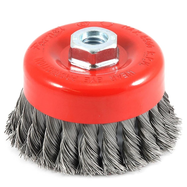 Forney Cup Brush, Knotted, 4 in x .020 in x 5/8 in-11 Arbor - 72753