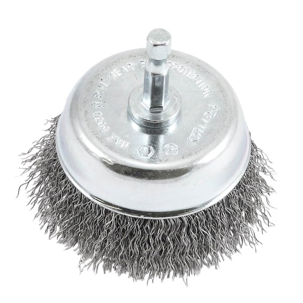 Forney Cup Brush, Crimped, 3 in x .012 x 1/4 in Hex Shank - 72731
