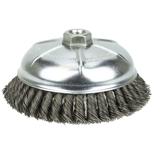 Weiler Wolverine 6" Knot Wire Cup Brush .025" Steel Fill 5/8"-11 UNC Nut - 36245