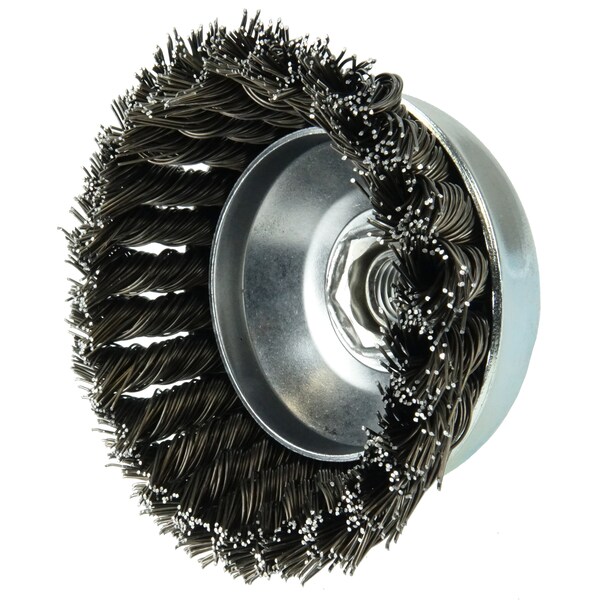 Weiler Wolverine 4" Knot Wire Cup Brush .025" Steel Fill 5/8"-11 UNC Nut - 36244