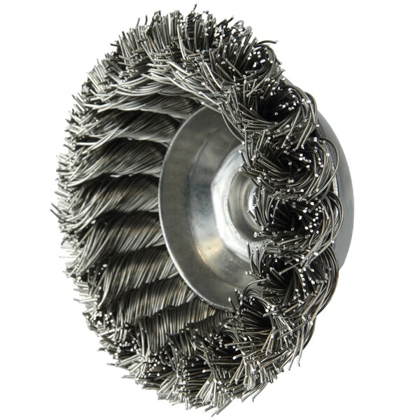 Weiler 3-1/2" Single Row Knot  Cup Brush.023" Stainless , 5/8"-11 UNC Nut - 13163