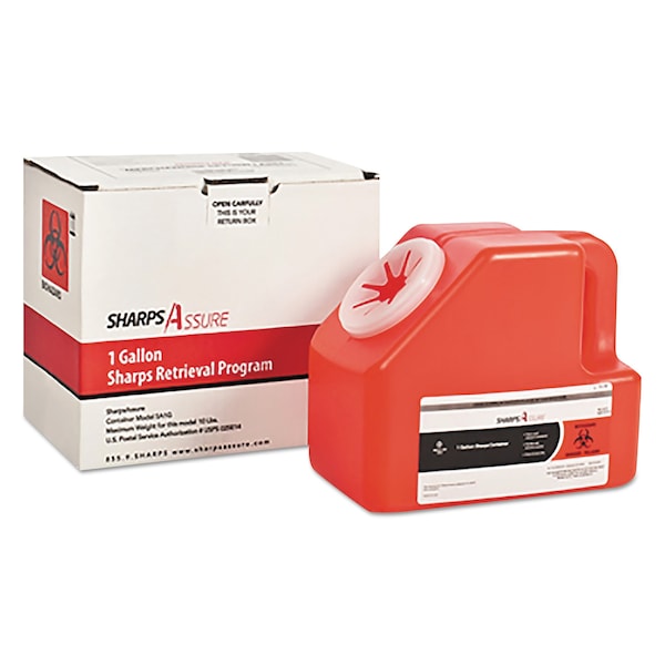 Trustmedical Sharps Retrieval Program Containers, 1 gal, Cardboard/Plastic, Red - SC1G424A1G
