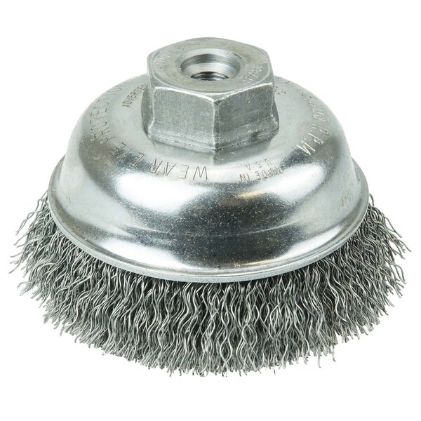 Weiler 3-1/2" Crimped Wire Cup Brush .014" Steel Fill 3/8"-24 UNF Nut - 13178