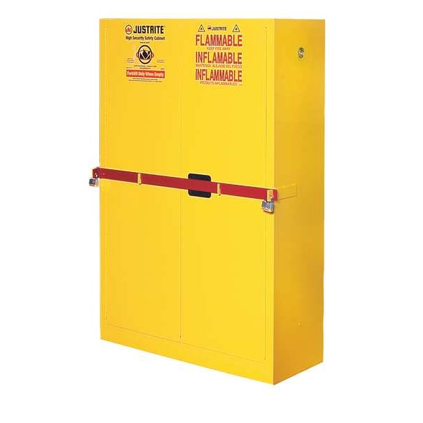 Justrite Flammables Safety Cabinet, 45 gal, 2 Shelves, Steel, 43 in W x 65 in H x 18 in D, Yellow - SC29884Y
