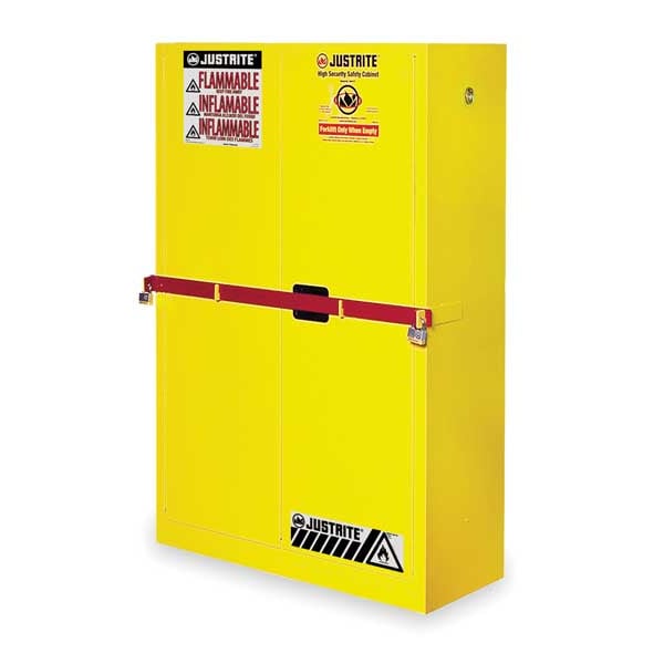 Justrite Flammables Safety Cabinet, 45 gal, 2 Shelves, Steel, 43 in W x 65 in H x 18 in D, Yellow - SC29884Y