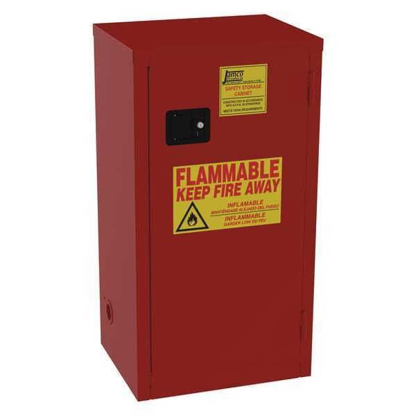 Jamco Flammables Safety Cabinet, 24 gal, 3 Shelves, Steel, 23 in W x 44 in H x 18 in D, Red - BN24RP
