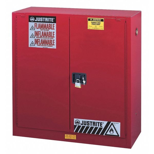 Justrite Flammables Safety Cabinet, 30 gal, 1 Shelves, Steel, 43 in W x 44 in H x 18 in D, Red - 893001