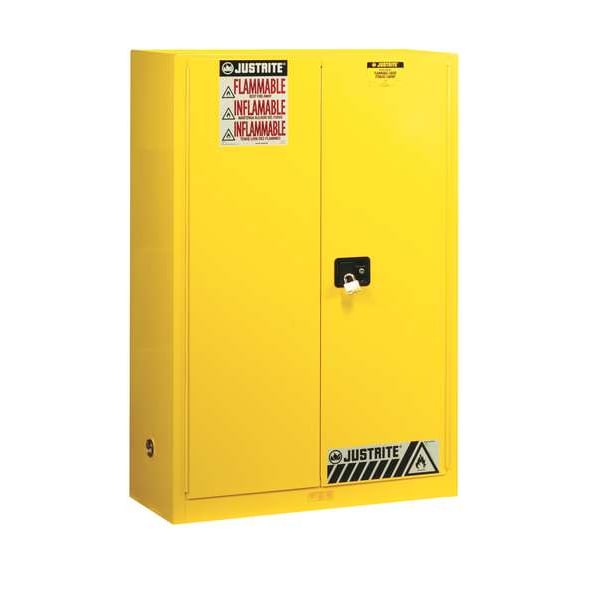 Justrite Flammables Safety Cabinet, 30 gal, 1 Shelves, Steel, 43 in W x 44 in H x 18 in D, Red - 893001