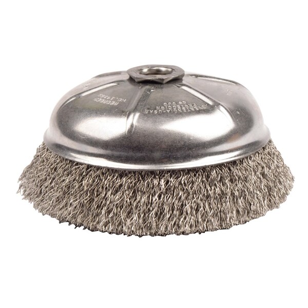 Weiler 6" Crimped Wire Cup Brush .020" Stainless Steel Fill 5/8"-11 UNC Nut - 14166