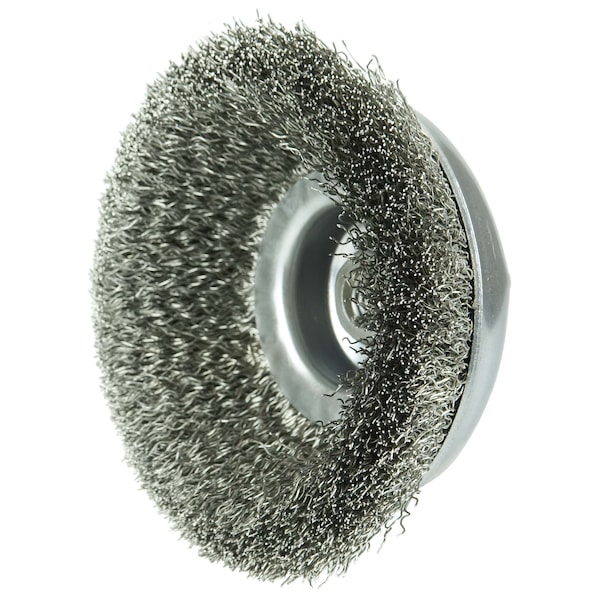 Weiler 6" Crimped Wire Cup Brush .020" Stainless Steel Fill 5/8"-11 UNC Nut - 14166