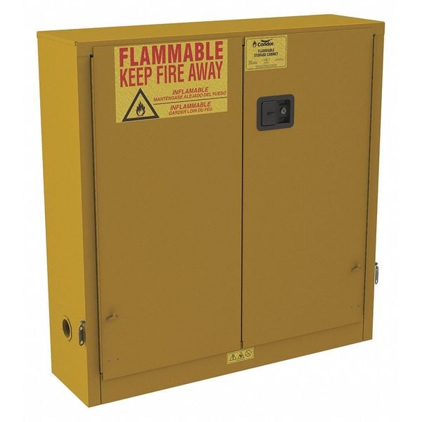 Condor Flammables Safety Cabinet, 24 gal, 3 Shelves, Steel, 43 in W x 44 in H x 12 in D, Yellow - 491M69