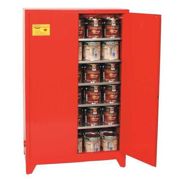 Eagle Mfg Flammables Safety Cabinet, 40 gal, 3 Shelves, Steel, 43 in W x 48 in H x 18 in D, Yellow - YPI32XLEGS