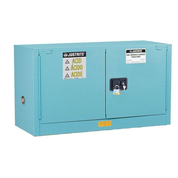 Justrite Corrosives Safety Cabinet, 17 gal, 1 Shelves, Steel, 43 in W x 24 in H x 18 in D, Blue - 891702