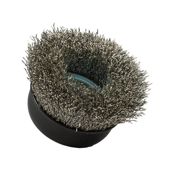 Forney Command PRO Cup Brush, Crimped, Stainless Steel, 2-3/4 in x .014 in x 5/8 in-11 - 72801