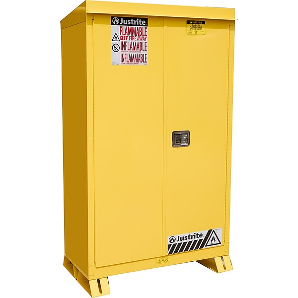 Justrite Flammables Safety Cabinet, 45 gal, 2 Shelves, Steel, 43 in W x 65 in H x 18 in D, Yellow - 814500