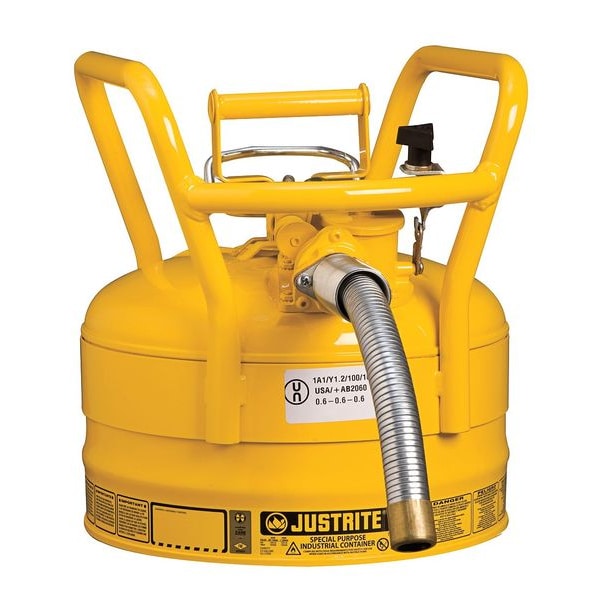 Justrite Safety Can, Steel, 2.5 gal, Yellow, 11 3/4 in Dia., Diesel - 7325230