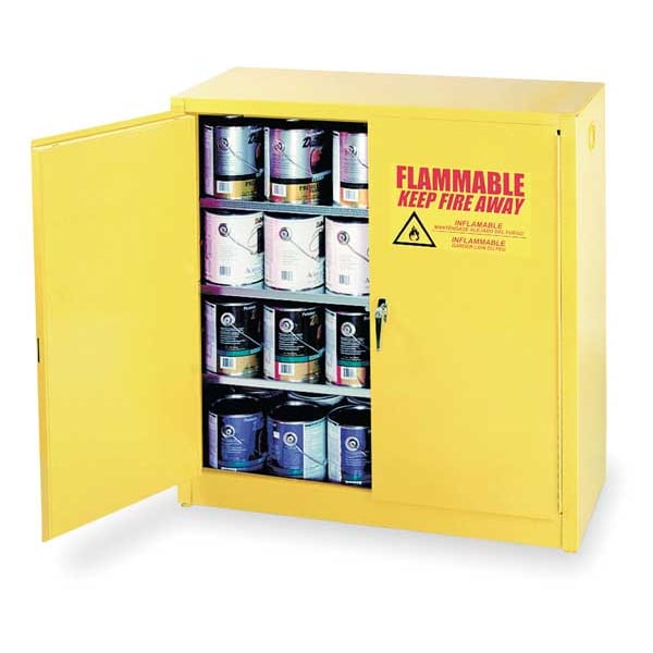 Eagle Mfg Flammables Safety Cabinet, 40 gal, 3 Shelves, Steel, 43 in W x 44 in H x 18 in D, Yellow - YPI32X
