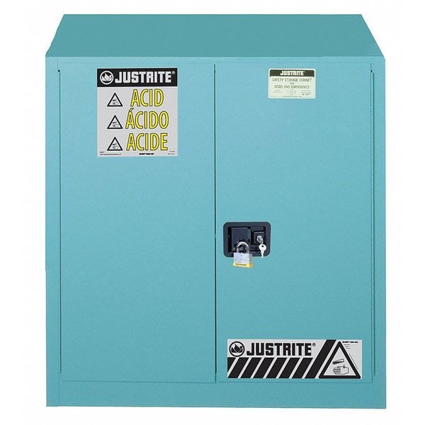 Justrite Corrosives Safety Cabinet, 30 gal, 1 Shelves, Steel, 36 in W x 35 in H x 24 in D, Blue - 893302