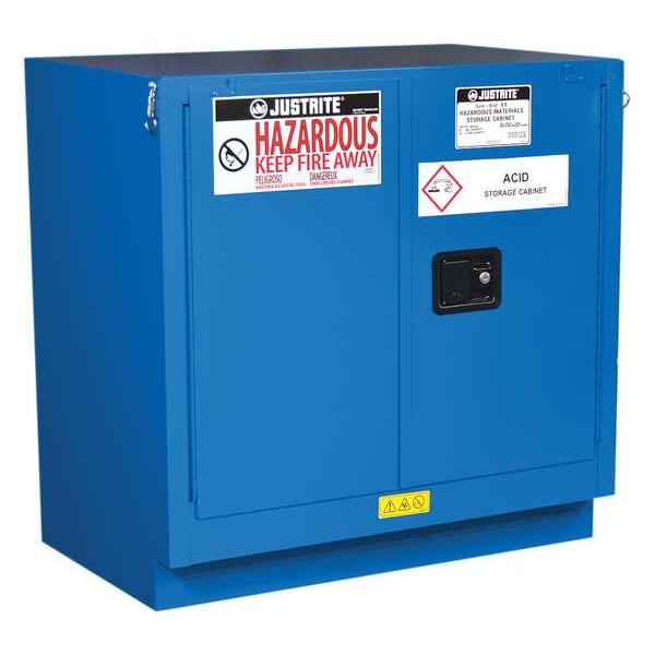 Justrite Hazmat Safety Cabinet, 22 gal, 1 Shelves, Steel, 35 in W x 35 in H x 22 in D, Blue - 862328