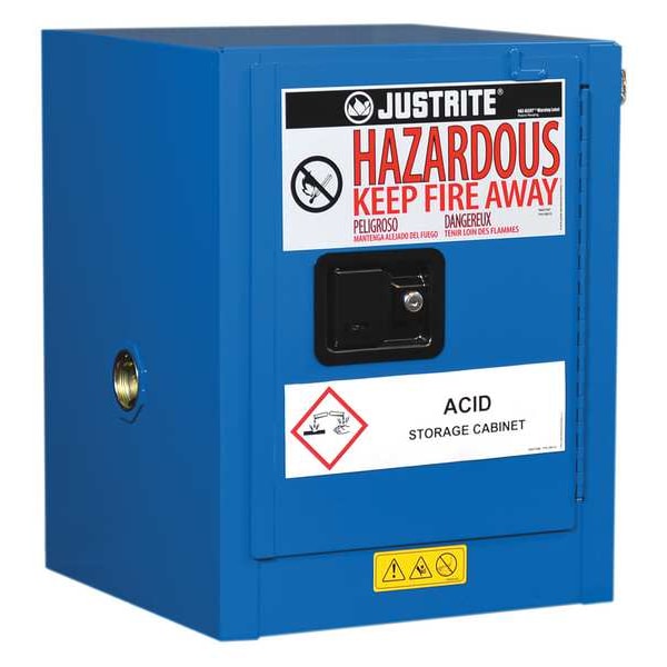 Justrite Hazmat Safety Cabinet, 60 gal, 2 Shelves, Steel, 34 in W x 65 in H x 34 in D, Blue - 866028